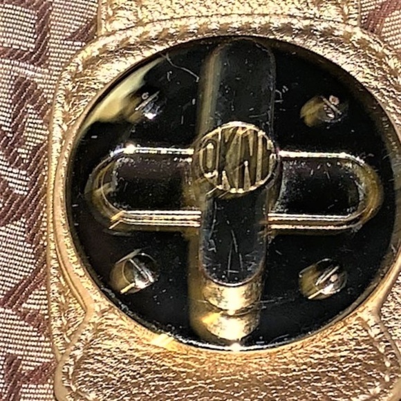 DONNA KARAN NEW YORK Satchel Chino Logo Gold Bag - Picture 12 of 13